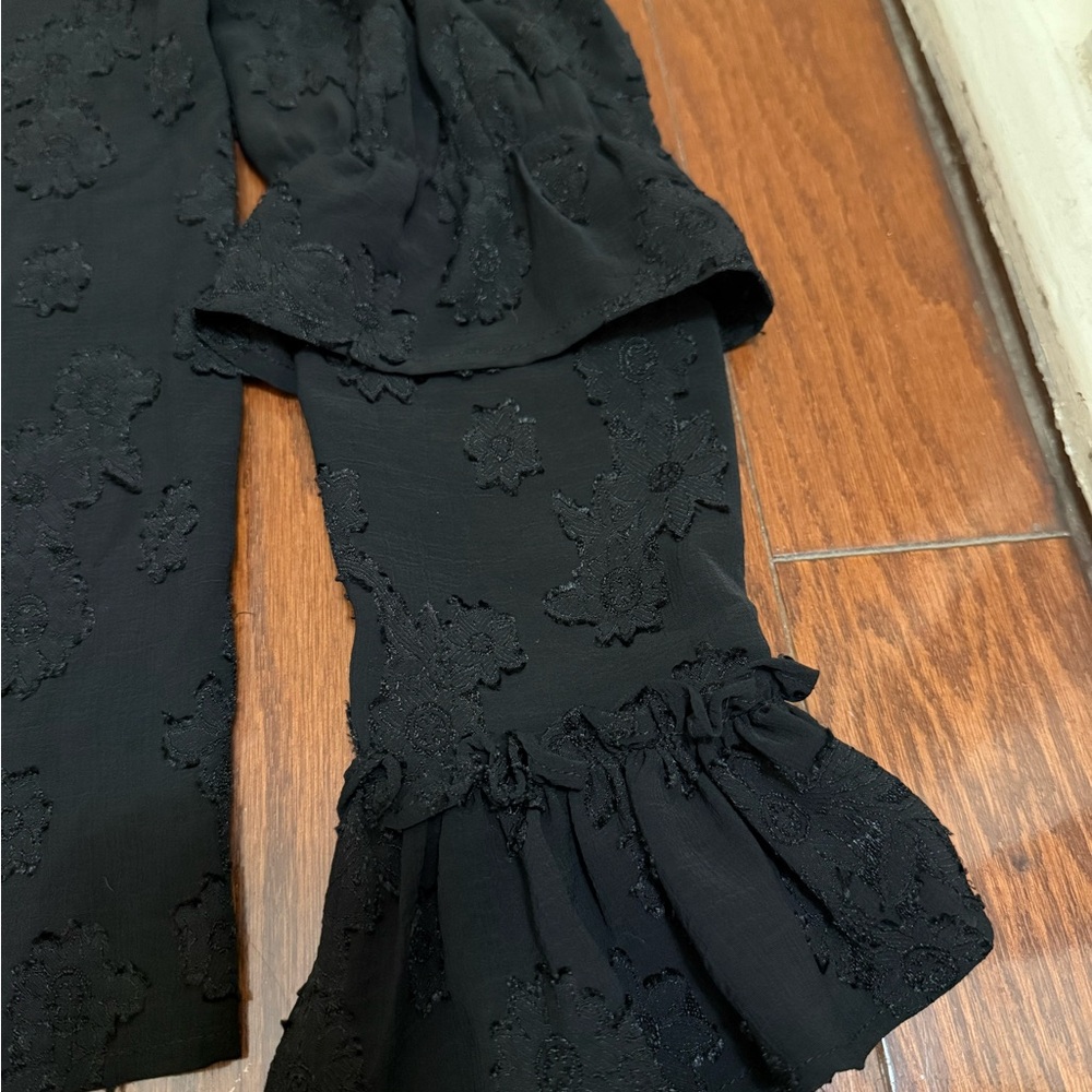 BB Dakota Black‎ Jaquard Floral Print Long Sleeve Romantic Ruffle Size Small - Picture 3 of 6